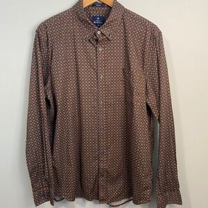 Ben Sherman Men's Brown Tiny Geometric Print Button-down Shirt Size XL